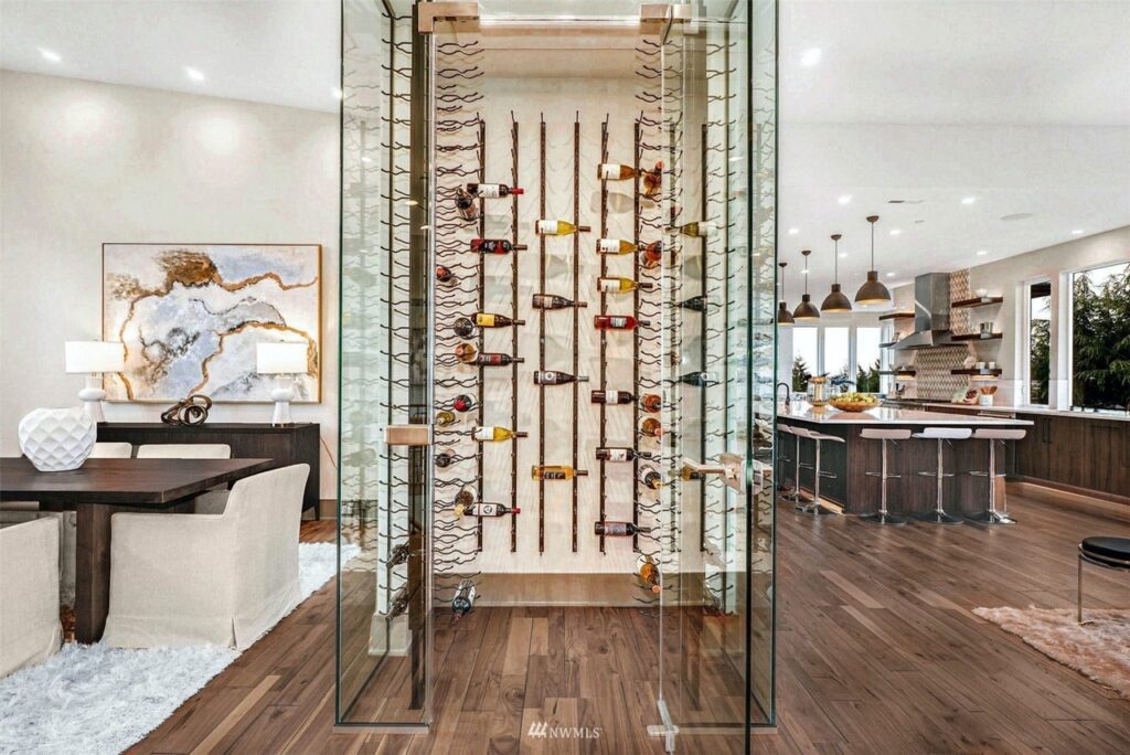 Glass Wine Cellar Architectural Innovations Modern, glass walk-in wine cellar designed by Seattle architects with expertise in residential architecture and design.